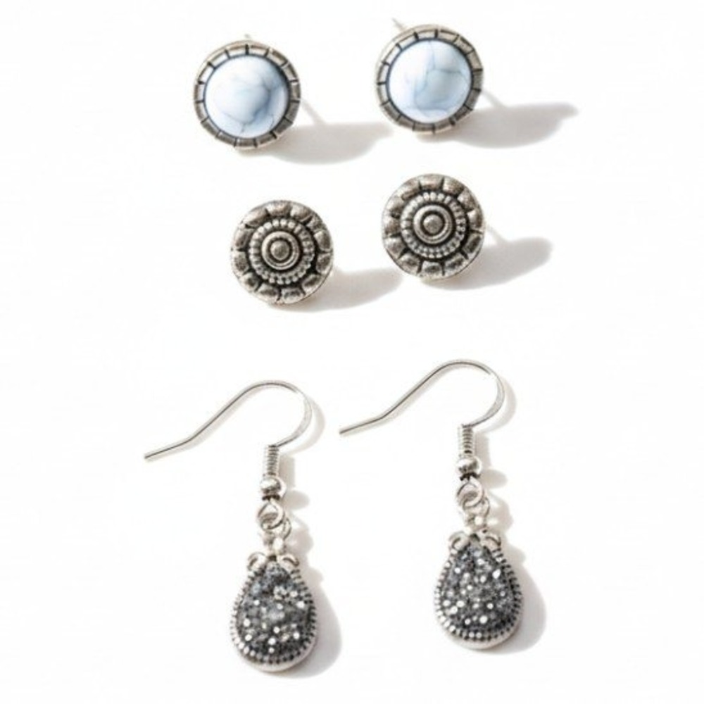 Buffalo‎ Jade Silver toned Earring lot vintage SKUJ038